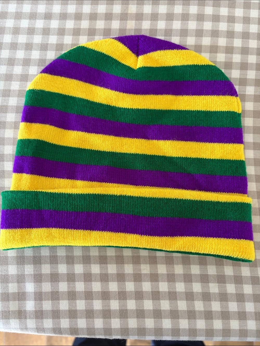 Striped Beanie Hat in Purple, Green & Yellow. NOLA colors !!
